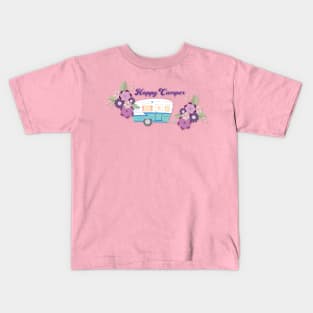 Happy Camper - Retro Trailer with Flowers Kids T-Shirt